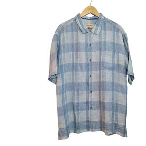 Tommy Bahama Men's Button-Up Shirt Size XL Multicolor Plaid Linen Short Sleeve